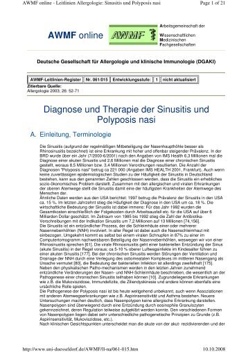 Diagnose und Therapie der Sinusitis und Polyposis nasi AWMF online