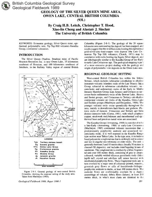 Geology of the Silver Queen Mine Area, Owen - Ministry of Energy ...