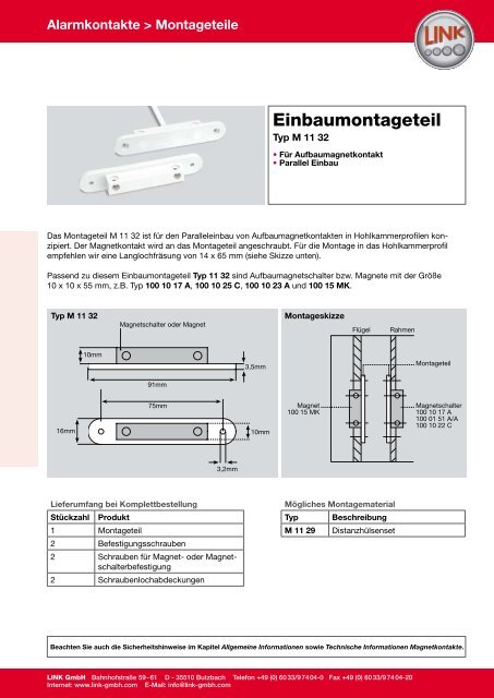 Alarmkontakte > Montageteile - LINK GmbH