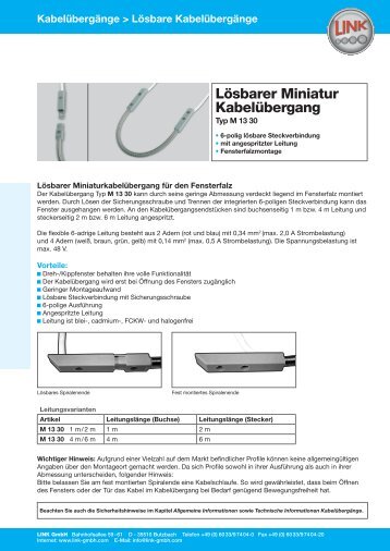 Lösbarer Miniatur Kabelübergang - LINK GmbH