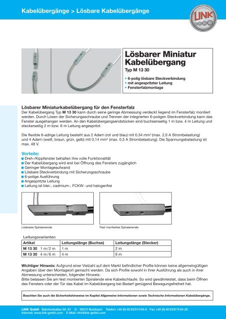 Lösbarer Miniatur Kabelübergang - LINK GmbH