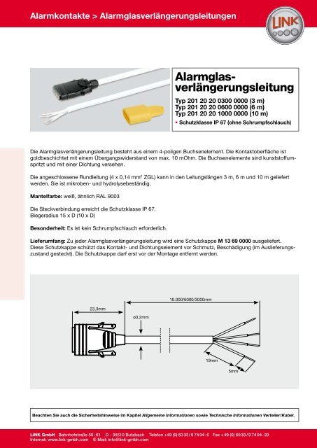 Alarmglas- verlängerungsleitung - LINK GmbH