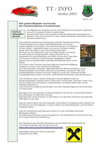 Info-Heft 2. Halbjahr 2005 - Tischtennis TuS Raiffeisen Kremsmünster