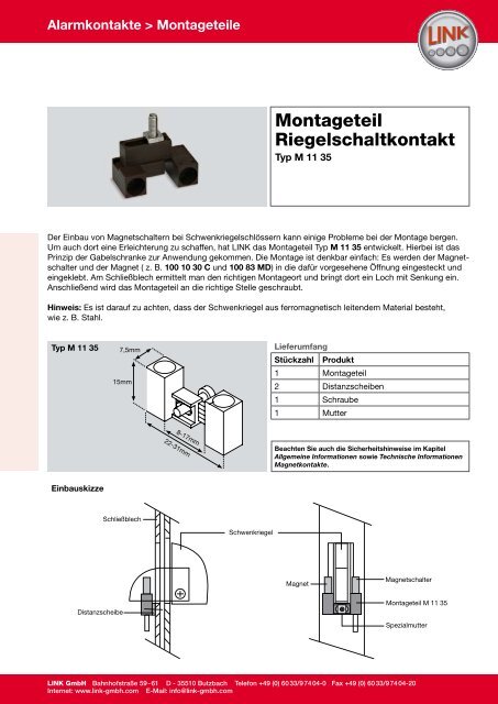 Montageteil Riegelschaltkontakt - LINK GmbH