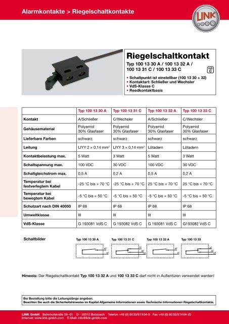 Riegelschaltkontakt - LINK GmbH
