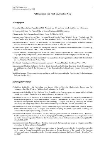 Publikationen von Prof. Dr. Markus Vogt Monografien - Katholisch ...