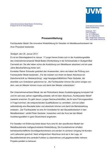 Unternehmerverband Metall - Susanne Wetterich Kommunikation