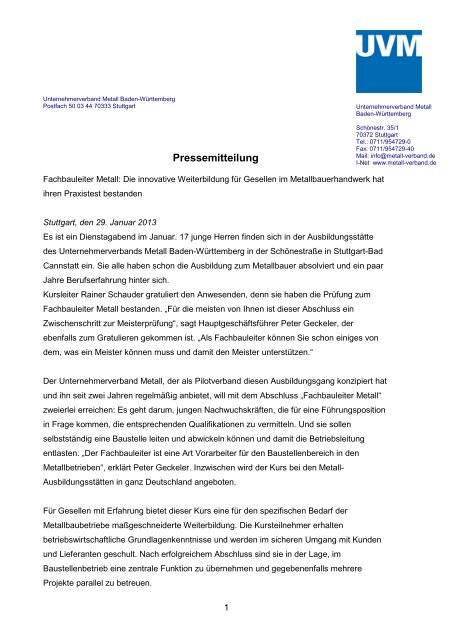 Unternehmerverband Metall - Susanne Wetterich Kommunikation