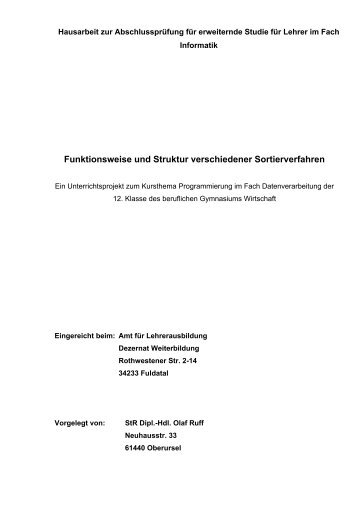 Funktionsweise und Struktur verschiedener Sortierverfahren - Hessen