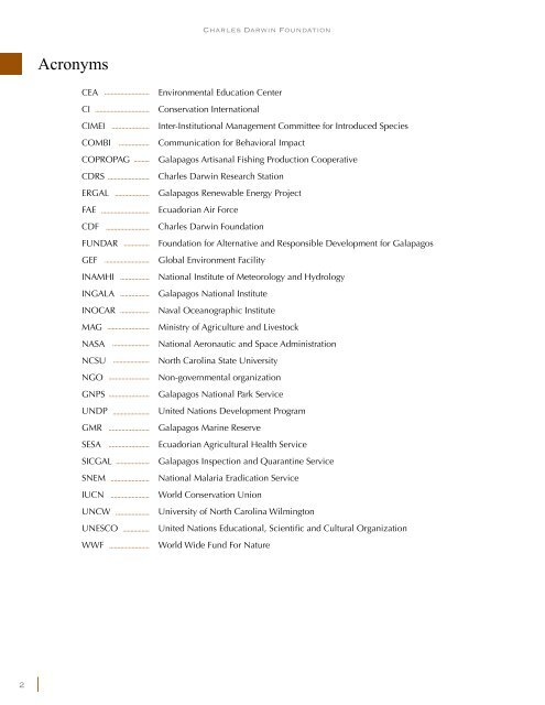 Table of Contents - Fundación Charles Darwin