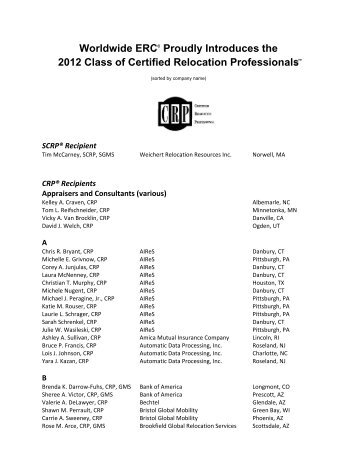 Worldwide ERC Proudly Introduces the 2012 Class of Certified ...