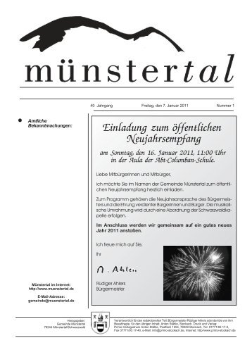 Einladung zum öffentlichen Neujahrsempfang - Münstertal