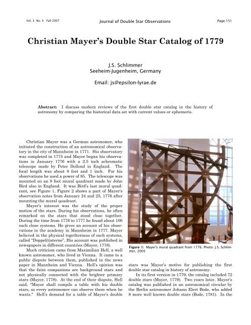 Christian Mayer's Double Star Catalog of 1779 - JDSO.org