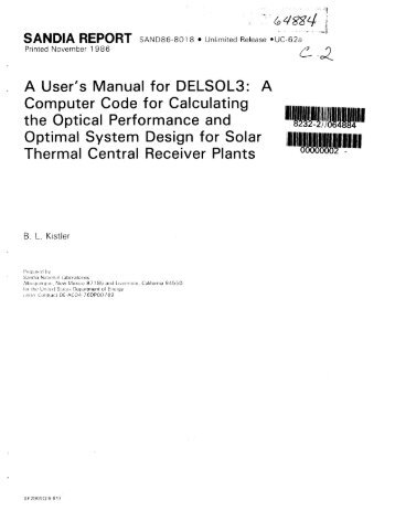 A User's Manual for DELSOL3 - prod.sandia.gov - Sandia National ...