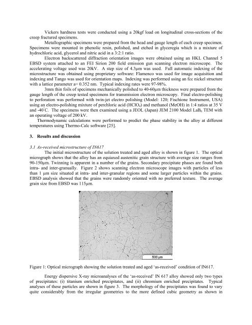 Microstructural evolution in creep exposed IN617 - University of ...