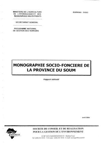 Monographie socio-foncière de la province du Soum - BEEP