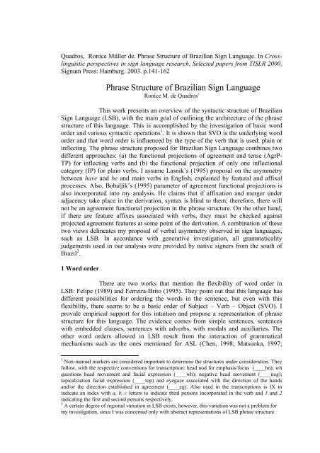 Phrase Structure of Brazilian Sign Language - Ronice.cce.prof.ufsc.br