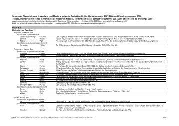 Schweizer Dissertationen, Lizentiats- und Masterarbeiten im Fach ...