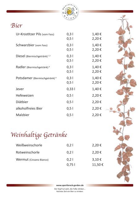 Speisekarte - Sportlereck Gorden