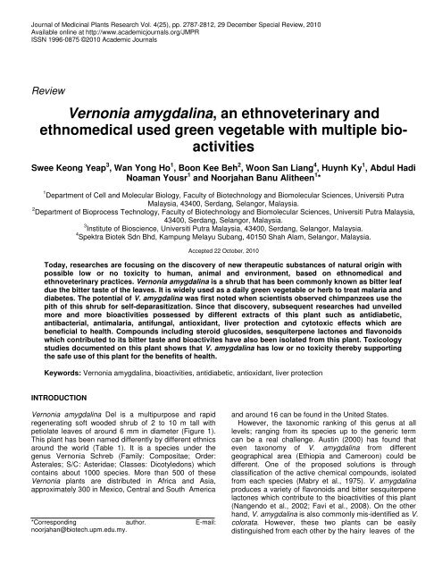Vernonia amygdalina, an ethnoveterinary and ethnomedical used ...
