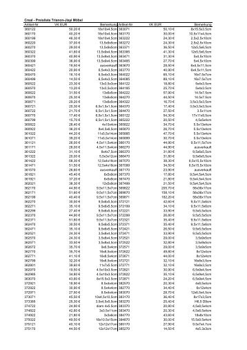 Creal - Preisliste Trianon-Jiayi Möbel Artikel-Nr VK ... - Sammlerliebe