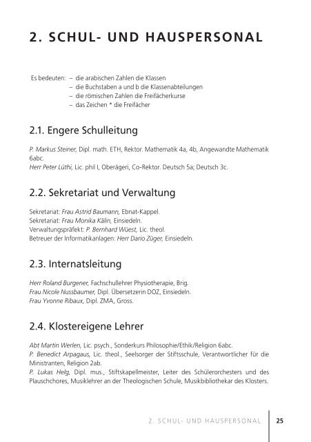 172. Jahresbericht der Stiftsschule Einsiedeln Schuljahr 2010/2011