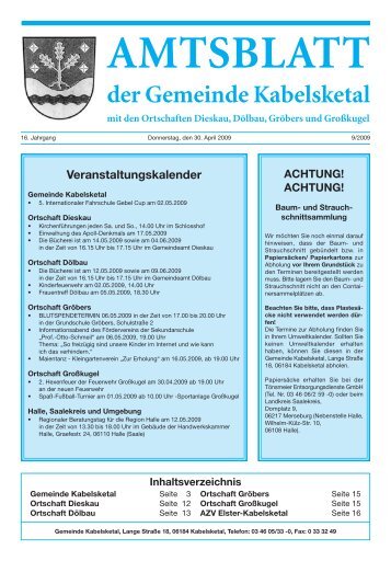 AMTSBLATT der Gemeinde Kabelsketal mit den Ortschaften ...