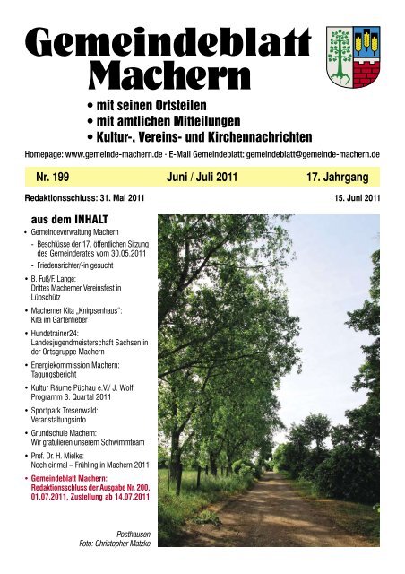 Amtsblatt Nr. 199 Juni 2011 - Gemeinde Machern