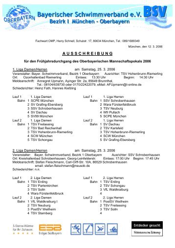 A U S S C H R E I B U N G - Schwimmverein Grafing-Ebersberg