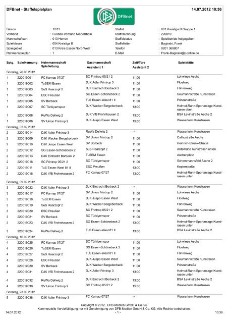 DFBnet - Staffelspielplan 14.07.2012 10:36 - SV Union Essen ...