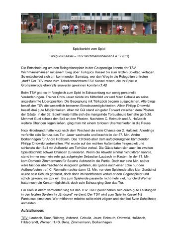 Spielbericht vom Spiel Türkgücü Kassel – TSV Wichmannshausen I 4