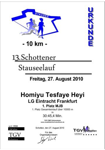 Urkunde 10km-Stausee2010 - Top-Time