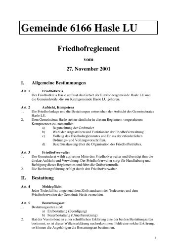 Friedhofreglement - Gemeinde Hasle LU