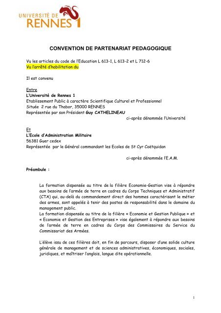 convention de partenariat pedagogique - Université de Rennes 1