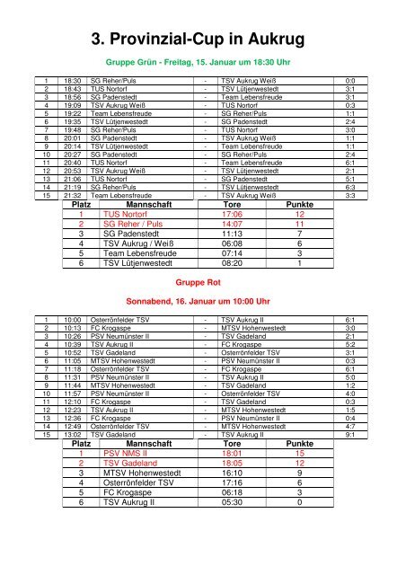 3. Pro-Cup Spielplan - TSV Aukrug