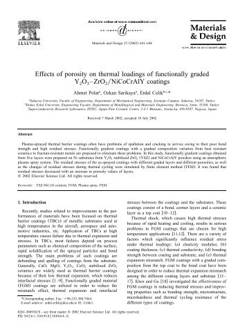 Effects of porosity on thermal loadings of functionally - Sakarya ...