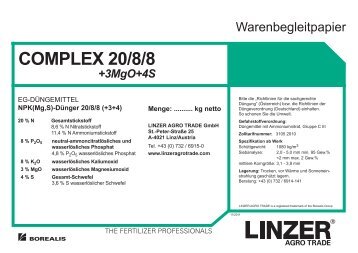 Warenbegleitpapier COMPLEX 20/8/8+3MgO+4S - Linzer Agro Trade