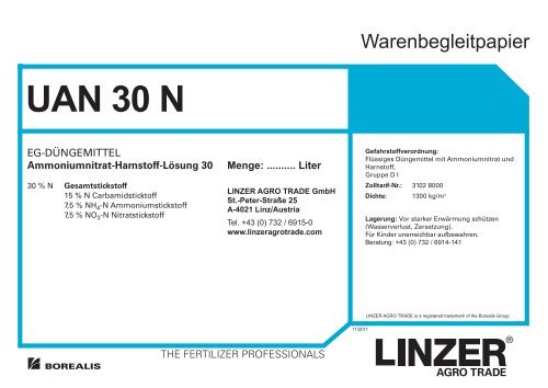 Warenbegleitpapier UAN 30N - Linzer Agro Trade