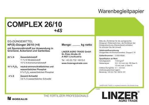 Warenbegleitpapier COMPLEX 26/10+4S - Linzer Agro Trade