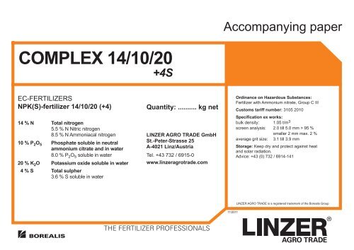 Accompanying paper COMPLEX 14 10 20 4S - Linzer Agro Trade