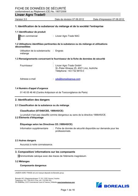 fiche de données de sécurité nac fr - Linzer Agro Trade