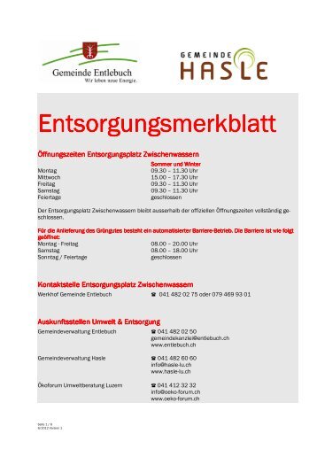 Entsorgungsmerkblatt Gemeinden Entlebuch ... - Gemeinde Hasle LU