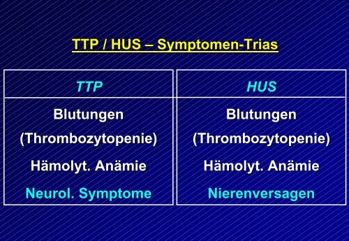 TTP / HUS – Symptomen-Trias TTP Blutungen (Thrombozytopenie ...