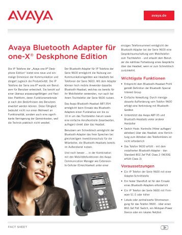 Avaya Bluetooth Adapter für one‑X® Deskphone Edition - LIPINSKI ...