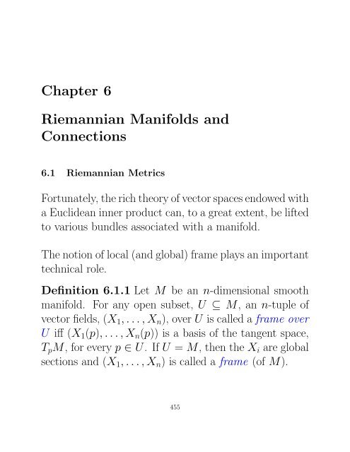 Chapter 6 Riemannian Manifolds and Connections