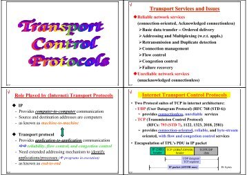 Transport Services and Issues Internet Transport Control Protocols