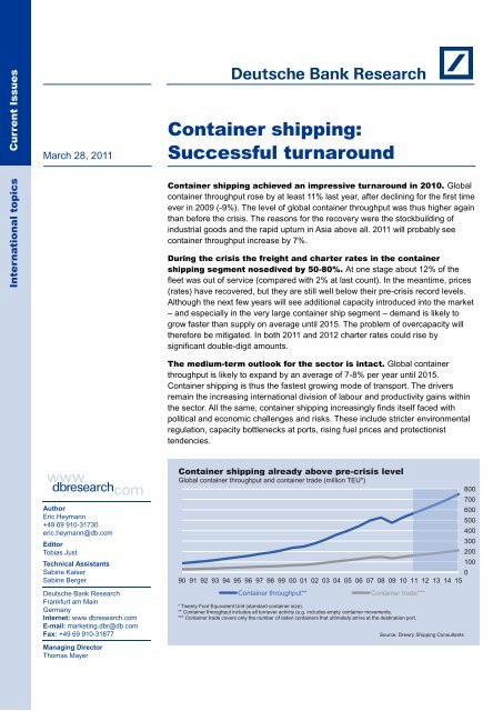 Container shipping: Successful turnaround - Deutsche Bank Research