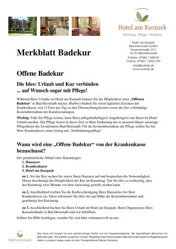 Merkblatt zur Offenen Badekur als PDF Dokument - Hotel am Kurpark