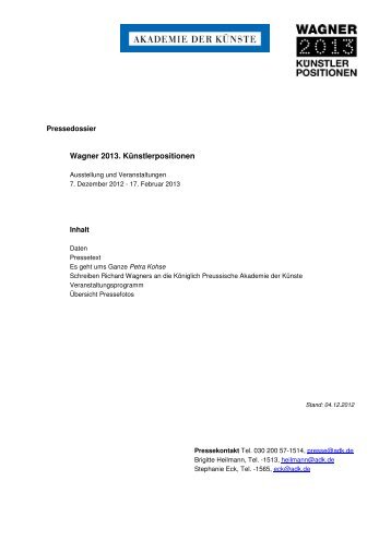 Pressedossier (pdf-Dokument, 0,3 MB) - Akademie der Künste