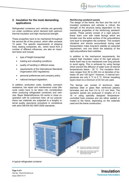 Rigid polyurethane foam for refrigerated vehicles and containers